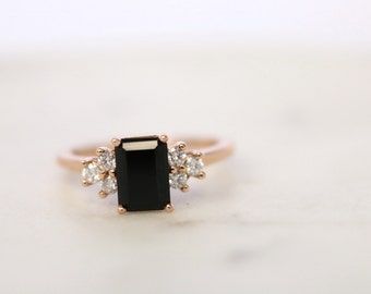 14k Rose Gold, Onyx and Diamond, Gemstone Engagement Ring
