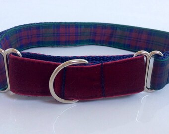 Martingale collar,lindsay tartan collar,plum velvet,Christmas dog collar,custom dog collar,pet lover,labrador dog collar,designer dog,