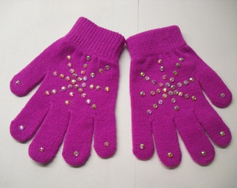 New! Beautiful Hand-Stoned Gloves 1 pair ( Sparkly Magenta)