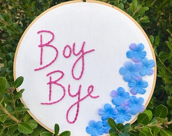 Original Embroidered 'Boy Bye' Wall Art
