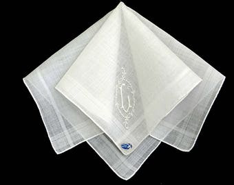 White Handkerchief Monogrammed G Hand Rolled Hem