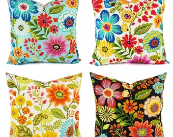 OUTDOOR Pillow Cover - Floral Pillow Cover - Bright Pillow - Toss Pillow - Accent Pillow - Custom Throw Pillow - 16 x 16 Inch 18 x 18 Inch