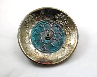 Lotus Incense Burner Handmade Raku Ceramic Pottery
