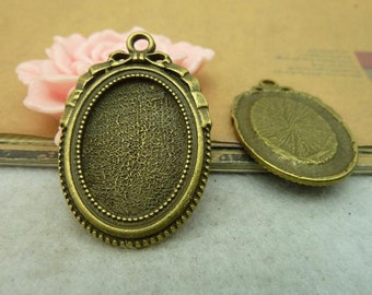 10 Bowtie Oval Pendant Trays Antique Silver Tone Bezel Setting Fitting 18x25mm Cabochon (YT4029)