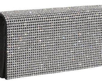 New Rhinestone and Black Faux Leather Evening Clutch Bag