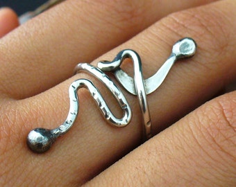Oxidized Ring Sterling Silver Adjustable Rustic Twisted Wire Ring Size 5 to 11