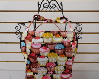 550 Cupcakes Womens Apron, Cupcakes Fabric, Cupcakes Apron, full size, lined bib and side pockets, long waist ties, cotton