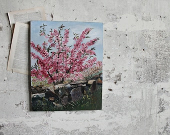 Vintage Cherry Blossom Tree Painting