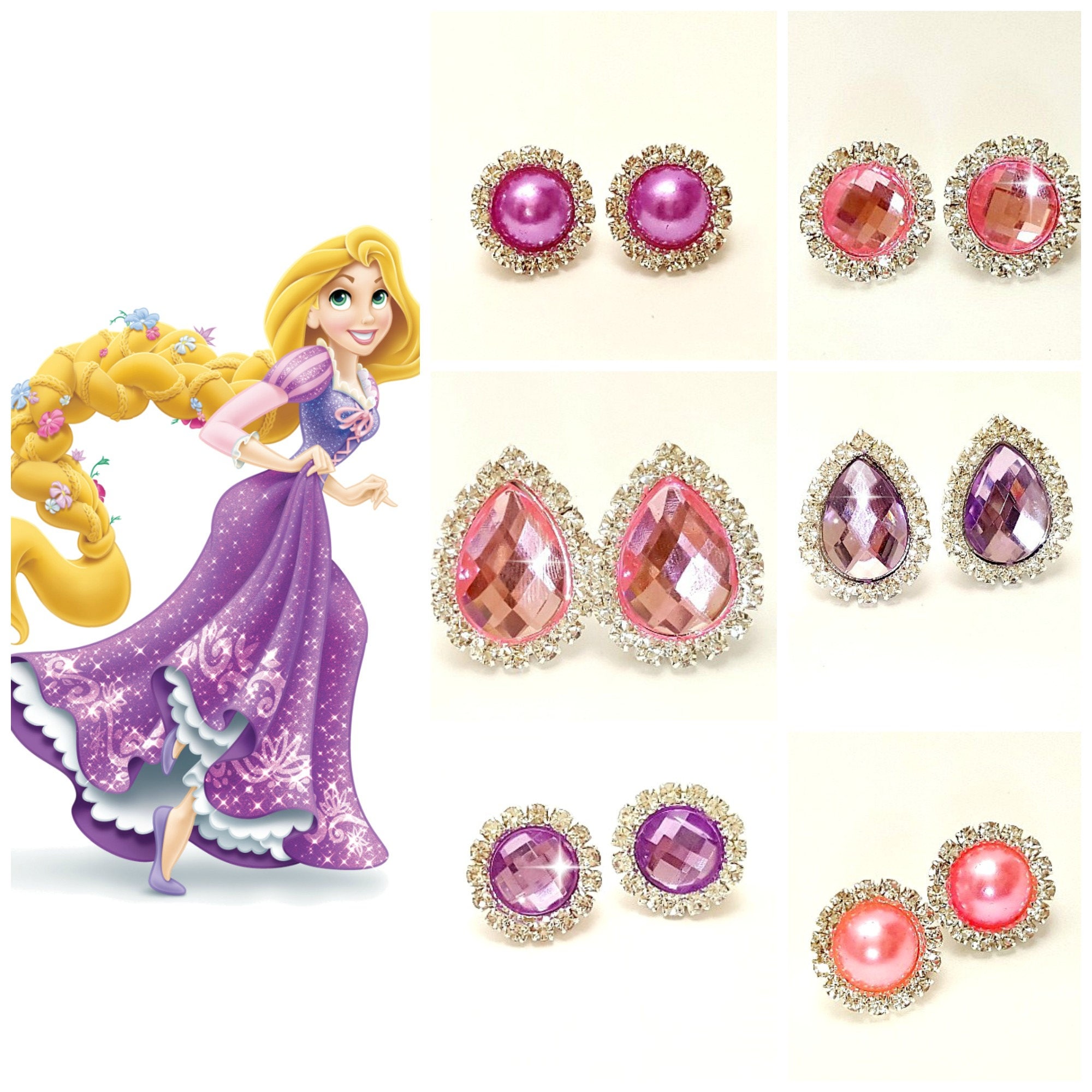 RAPUNZEL PRINCESS EARRINGS ClipOn Earrings Purple Pink
