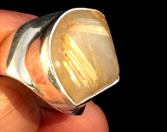 Size 7 Sterling Silver Ring. Rutilated Quartz energy stone. ......free US ship