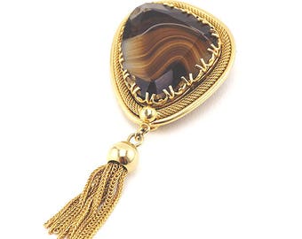 Abstract Modernist Vintage Tassel Brooch With Large Givré Stone