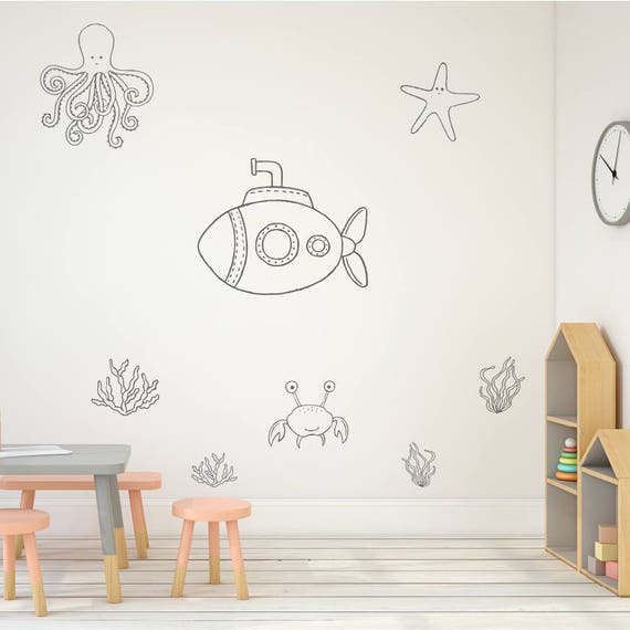 Wall Decal Underwater Stickers Submarine Decal Octopus