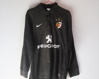 VINTAGE NIKE Stade Toulousain French Rugby Team Black Polo Shirt Sports - Size L