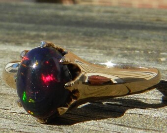 Hold for L, 3rd of 3 pymts Black Opal Ring 14K Opal Ring Vintage Engagement Ring October Birthday Gifts for Libra