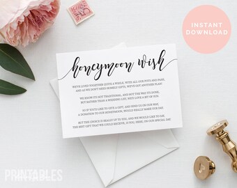 Printable Honeymoon Wish Card | Honeymoon Wish | Honeymoon Fund | Wedding Wishing Well Insert | Enclosure Card | PDF Instant Download