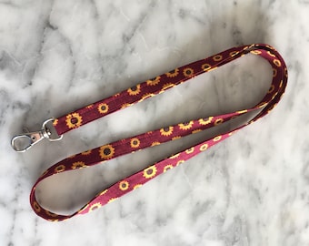 Maroon Sunflower Fall Floral Pattern Lanyard- Teacher Lanyard- Floral Lanyard- Harvest pattern