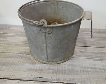 Galvanized Metal Farm Pail | Vintage Metal Bucket | Antique Farm Bucket