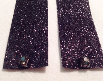 Black ribbon and rhinestone earrings