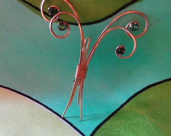 Brooch Gold-tone Minimalist Vintage Mid-Century with Faux Emeralds