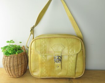 Vintage American Tourister Yellow Carry On Luggage Overnight Shoulder Bag