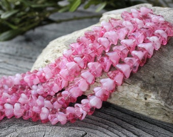 Czech Glass Flower Beads 25 Pcs Pink flower Beads, Czech Glass, Bell Flower Beads, Pressed Glass Beads, Czech Glass Beads, Czech Beads 6x8mm
