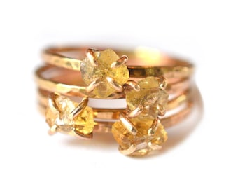 Raw Citrine Ring, Raw Gemstone Ring, November Birthstone Ring
