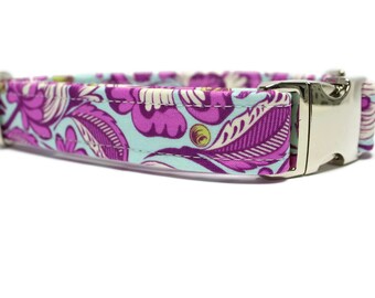 Blue and Purple Floral Dog Collar | Your choice of metal buckle or plastic buckle | Purple Dog Collar | Floral Dog Collar | Girl Dog Collar