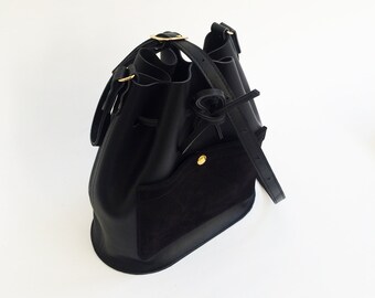Black bucket bag, leather bucket bag, shoulderbag, women's bag, black leather bag
