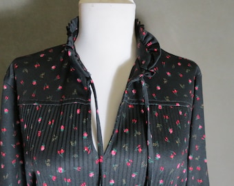 Vintage 1970s Black Floral Dress