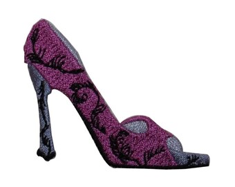 ID 7414 Purple Stiletto Shoe Patch High Heel Fashion Embroidered IronOn Applique