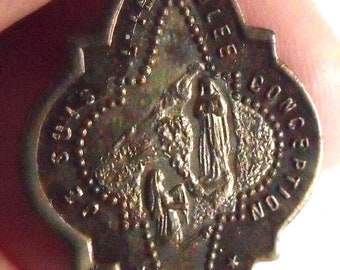 Lourdes • Solid Sterling Silver Antique Holy Medal • Not A Reproduction • Immaculate Conception