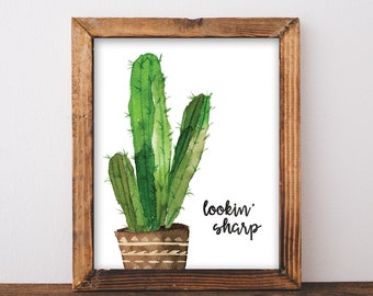 Cactus Poster - Lookin Sharp - Printable Artwork - Modern Decor - Cactus Decor - Cactus Print - Cactus Painting - Digital 8x10 Print