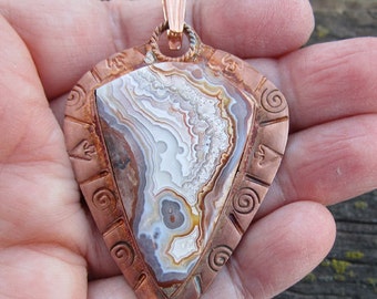 Lace Agate and Copper Pendant