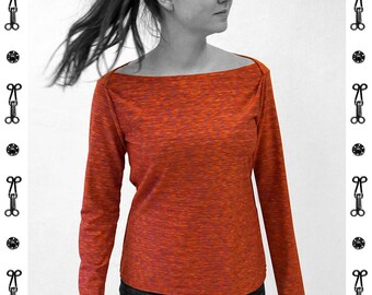 T-SHIRT MULTICOLOUR, Boat Neck, CLASSIC, red, pink, yellow, blue, jersey, cotton, 3/4 sleeve,