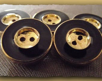 6 black and gold buttons * 21 mm 2.1 cm * 2 hole * brand new Sewing Button