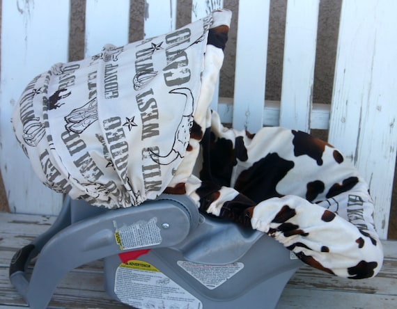 Brown and tan cow print and cowboy taupe infant Car seat cover Brown and tan cow print and cowboy taupe infant Car seat cover