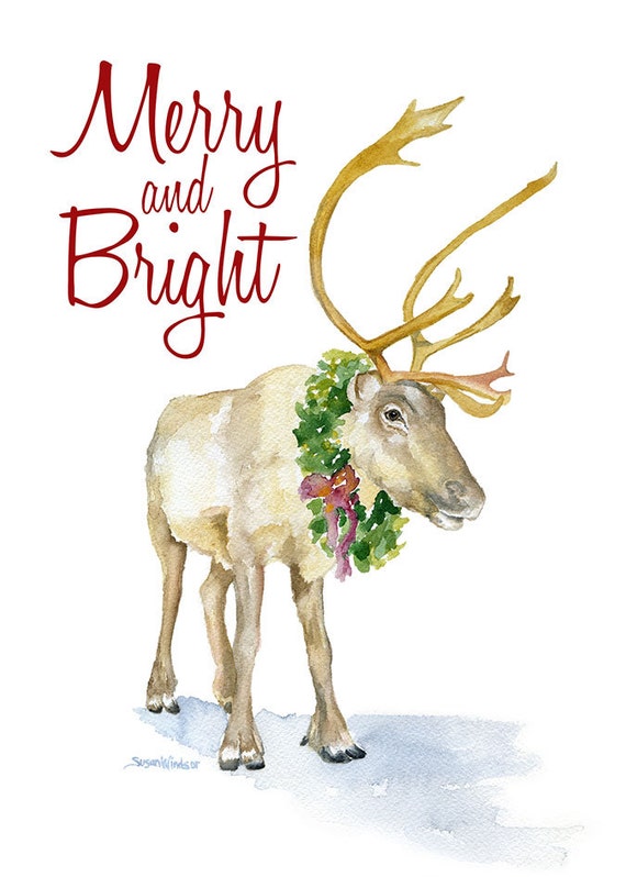 Items similar to Reindeer Christmas Cards Set of 10 - Watercolor ...