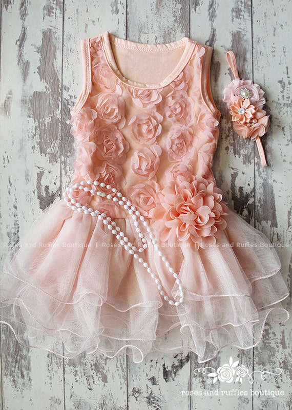 Pink Rosette Baby Dress Flower Girl Dress Pink Lace Dress