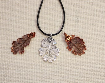SALE Leaf Necklace, Lacey Oak Leaf, Silver Leaf, Real Leaf Necklace, Oak Leaf, Silver Birch Leaf Pendant, Copper Leaf, Boho Necklace SALE163