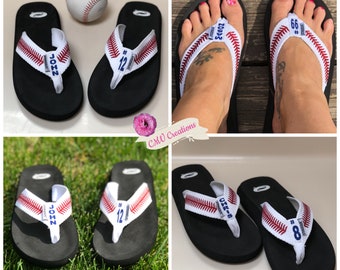 PERSONALIZED BASEBALL flip flops / sandals FREE Personalization - womens baseball sandals - baseball mom Baseball glitter sandals flip-flops
