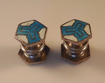Vintage 1920s-1930s Mosain Enamel Snap Cuff Links Pat Silver Tone