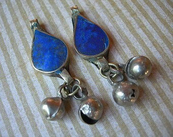 Kuchi Lapis Pendant TEARDROP Dangles with Bells lot of 2 ETHNIC ELEMENTS