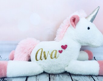 Personalized Unicorn Plush for Baby Girl, Unicorn Stuffed Animal, Flower Girl Gift, Newborn Gift, First Birthday Gift, Birthday Present
