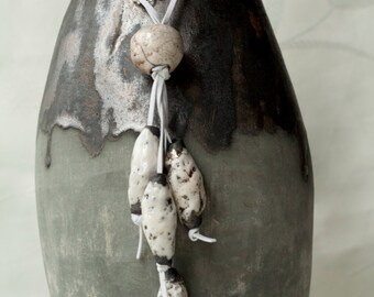 Ceramic necklace, ceramic pendant, raku ceramic, raku necklace, raku pendant, white, black, OOAK