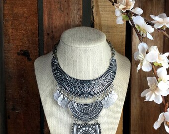Coin Bib Necklace - Coin Necklace - Statement Necklace - Gypsy Necklace - Boho Necklace - Tribal Necklace - Ethnic Necklace - Bohemian