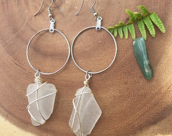 sea glass hoop earrings
