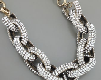 Statement Necklace - Crystal Link Necklace - Chain Link Necklace - Pave Necklace - Bib Necklace - handmade jewelry