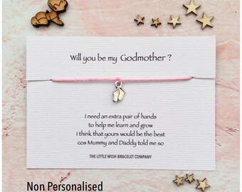 WILL YOU be my GODMOTHER ? Friendship Wish Bracelet Gift Christening Baptism Naming Ceremony, Add a Name & Custom options