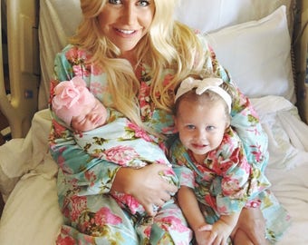 Mommy and me, to be moms robe, delivery robe, labor and birth, pregnancy robe set, floral delivery, birthing robe, maternity robe set