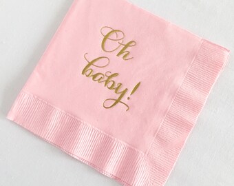 Pink Baby Shower Napkins, Set of 25 | girl baby shower, baby girl shower, baby shower napkins, gold foil baby shower napkins